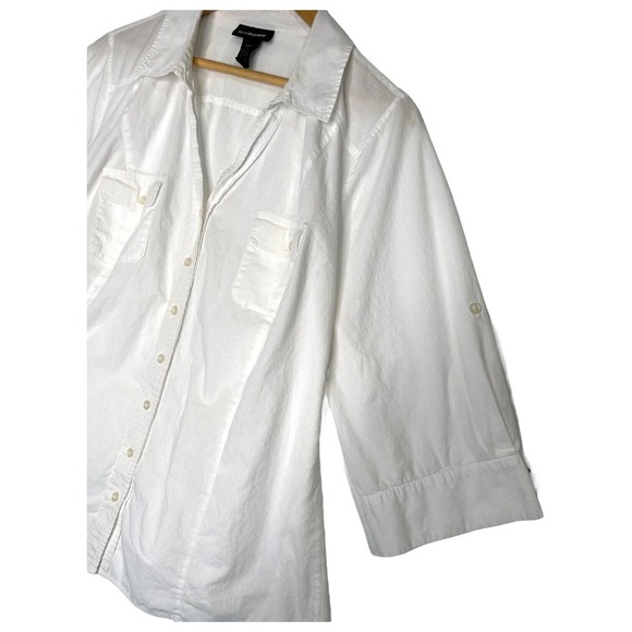 Lane Bryant Top Womens 22 24 Button Up Half Sleeve Cotton Lightweight White - Picture 2 of 11